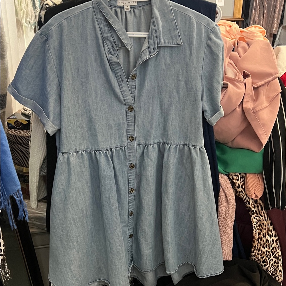 Moon muse Denim Button-Down Flare bottom dress